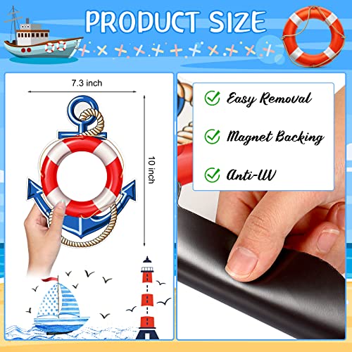 Sherr 2 Pcs Cruise Door Magnets for Cruise Ship Door Decorations with 3 Pcs Paint Pens Anchor Car Magnets Life Buoy Stickers Nautical Ship Fridge Refrigerator Decor for Carnival
