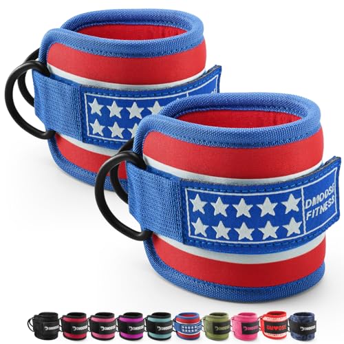DMoose Ankle Strap for Cable Machine - One Size Fit with Premium Padding, Workout Kickback Ankle Cuffs, Ankle Bands for Working Out, Booty Workouts, Leg Extension, Hip Abductors & Lower Body Exercises - color: American - Pair