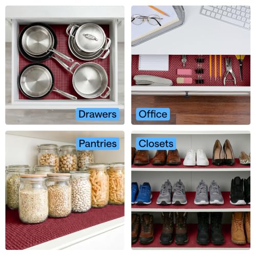 GORILLA GRIP powerGRIP Drawer Shelf and Cabinet Liner, Thick Strong Hold, Non-Adhesive Liners Protect Kitchen Cabinets and Cupboard, Bathroom Drawers, Easy Install, Breathable Mat, 12" x10', Red - color: Red, size: 12" X 10', style: 12" x 10'