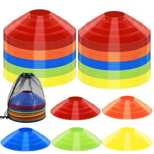 60/30 Pack Soccer Training Cones - Agility Cones with Carry Bag, Sturdy Disc Cones for Sports Training, Soccer, Football, Basketball, Indoor Outdoor Sports, Festive Events, Field Cone Markers - color: Multi-Color-60 Pack