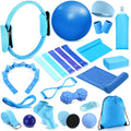 Halloscume 24 Pcs Pilates Kit, Home Pilate Equipment for Women, Pilates Ring and Ball Set with Stretching Strap, Water Bottle, Magic Circle, Yoga Ring, Gym Bag, Resistance Band, Anti Slip Sock - color: Blue