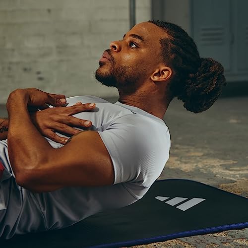 adidas 10mm Extra Thick Training Mat with Carrying Strap and Non-Slip Textured Base - Cushioned Workout Mat for Home Gym, Floor Workouts, and Intense Exercises - Portable and Durable - color: Blue