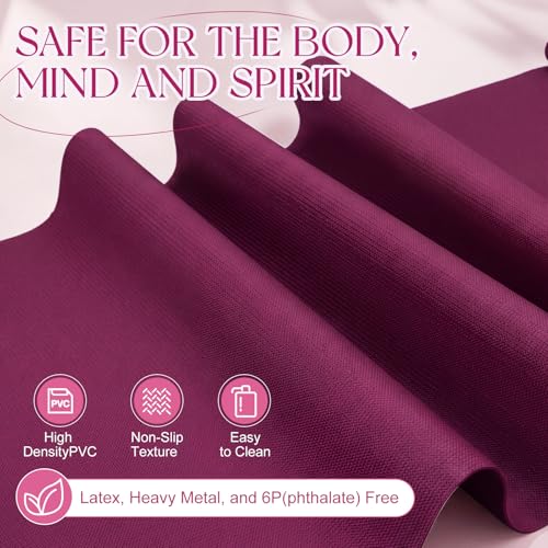 Funtery 3 mm Thin Yoga Mats Bulk, 68 x 24 Inches Lightweight PVC Exercise Mats Non Slip Workout Fitness Pads for Yoga Pilates Stretching Classes Gym Home Studio - color: Boysenberry
