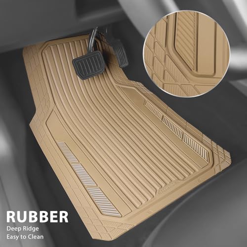 CAR PASS Heavy Duty Sporty Rubber Car Mats, Deep Dish All Weather Car Floor Mats Full Set, Waterproof Anti-Slip Automotive Matts Rugs Trim to Fit for Most Sedans SUVs, 4-Piece All Beige - color: beige