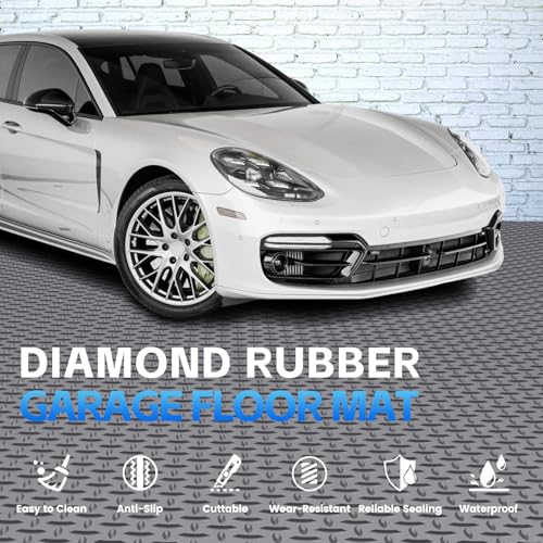 StellarStar 10x20 FT Garage Floor Mat, 2.8mm Thickened PVC Flooring Roll for Under Car, 200 SQFT Diamond Plate Gray Garage Mats for Garage, Warehouse, Basement, Factory, Trailer (Include Tapes) - color: Gray, size: 10x20 FT