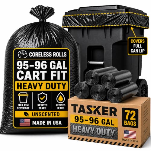 95 Gallon Trash Bags Heavy Duty | Mega-Value Pack 72 Bags | Extra Large Black Can Liners | 90-100 Gallon Trash Bags | 96 Gallon Big Garbage Bags (Black) - size: 72 Count (Pack of 1)