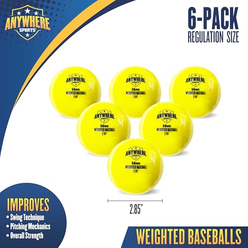 Anywhere Sports Weighted 16 oz Training Baseballs - Hitting & Pitching for All Skill Levels - Improve Power and Mechanics with Weighted Baseball Training Balls, 2.85” Diameter - style: 6-Ball Bundle