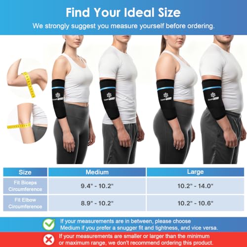 ComfiTECH Dual-Gel Elbow Ice Pack Wrap for 30-Minute Cooling & Injuries, Reusable Gel Forearm Brace for Tendonitis, Cold Compression Sleeve for Pitchers, Tennis Elbow & Golfer Arm Relief, M, 2 Packs - size: Medium