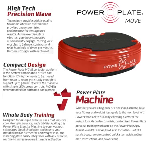 Power Plate Move Vibration Plate Machine - Professional Whole Body Vibration Platform for Home Gym, Weight Loss & Recovery - Compact Design with PrecisionWave Technology, 6 Modes & 300lb Capacity - style: Red MOVE