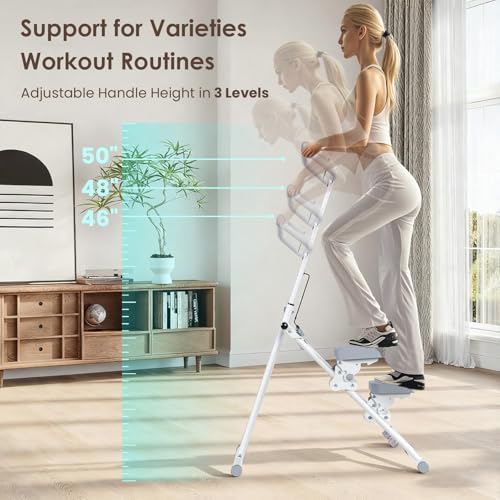 Stair Stepper for Home, Stair Master for Exercise at Home Folding Stair Stepper for Full-Body Workout Compact Stair Climber with Resistance/Phone Holder/Adjustable Handlebar & Pedals - color: White