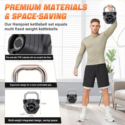 2-in-1 Adjustable Kettlebell for Men& Women Home Gym Exercise | 15-45LB Kettlebells Weight Set, Strength Training, 5.9-30.9LB Adjustable Weights Dumbbell, Full Body Workout