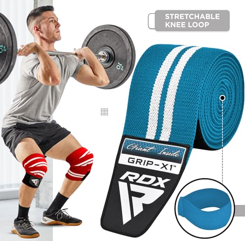 RDX Knee Wraps for Weightlifting, 78” Elasticated Straps Power Lifting Leg Press Support Gym Fitness Squats Workout Men Women - color: Sky Blue