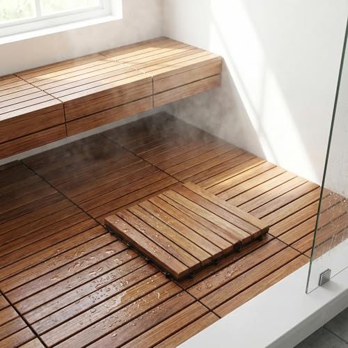 Bare Decor EZ-Floor in Solid Teak Wood, 1 Tile ONLY, Long Slat - size: 1 Tile (1 sq ft)