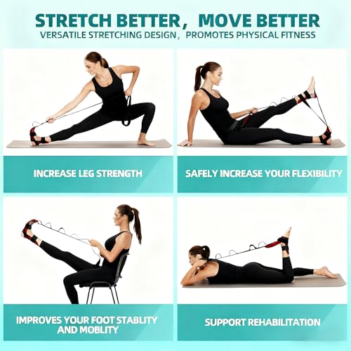 Foot and Calf Stretcher-Stretching Strap For Plantar Fasciitis, Foot Drop, Achilles Tendonitis & Hamstring Yoga Foot & Leg Stretch Strap