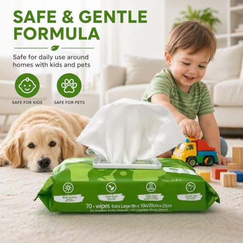 Air Jungles All Purpose Cleaning Wipes 70 Count, XL 8x10 Inch | Heavy Duty for Car Interior, Kitchen, Bathroom, Gym Equipment, Tools, Non-Toxic Safe For Multi-Surface - size: 70 Count (Pack of 1)