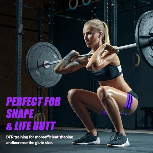 Booty Bands, Blood Flow Restriction Bands for Women/Men, Adjustable BFR Training Bands for Glutes & Hip Building, Occlusion Resistance Bands - color: Purple