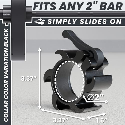 Synergee Aluminum Barbell Collars – 2" Olympic Locking Clamps - color: Black
