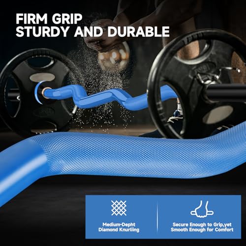Olympic EZ Curl Barbell Bar, 400LBS Weight Capacity Olympic Curl Bar, 4ft Barbell Weight Bar with Knurled Grip for 2 Inch Weight Plates, Hip Thrusts,Squat,Biceps-Home Gym Weight Bar - color: Blue