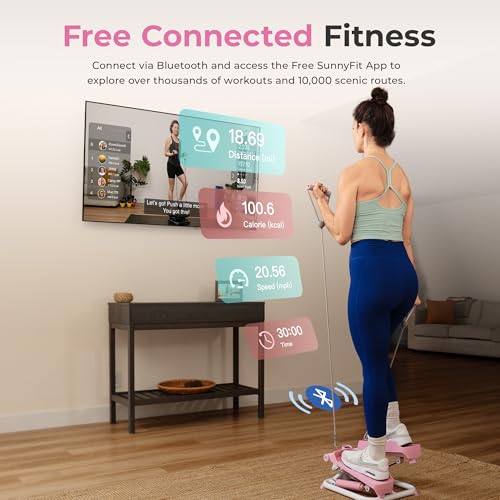 Sunny Health & Fitness Mini Steppers for Exercise at Home, Stair Step Workout Machine with Resistance Bands, Full Body Cardio Equipment, Optional Free SunnyFit App Connection Smart Stepper - color: Pink