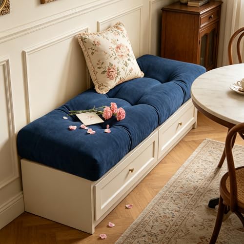 ROFIELTY Bench Cushion 36 Inch, Non-Slip Tufted Bench Cushion for Indoor Furniture for Bay Window, Entryway Bench, Piano Seat(Chenille-Blue, 36x14x4) - color: Chenille-blue, size: 36x14x4