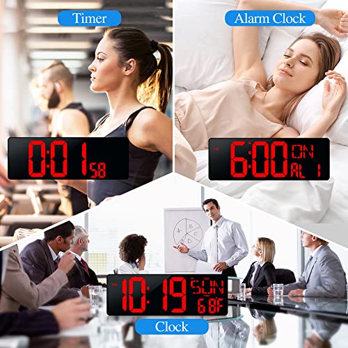 17.2"Large Digital Wall Clock Large Display with Remote Control 180°Visible | Timer with Temperature Date Week Auto DST Adjustable Brightness, for Living Room Classroom Garage Gym Gift for Senior Mom Dad