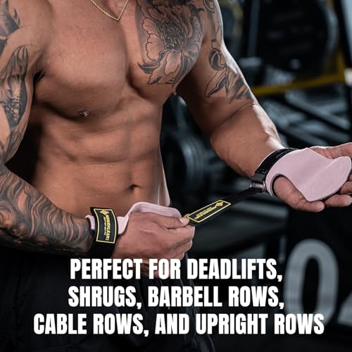MANUEKLEAR Gym Straps Weight Lifting, Double Leather Lifting Straps for Men Deadlift with Cushion Wrist Loop, Gym Lifting Wrist Wraps for Weightlifting - color: One Size - Pink/Black