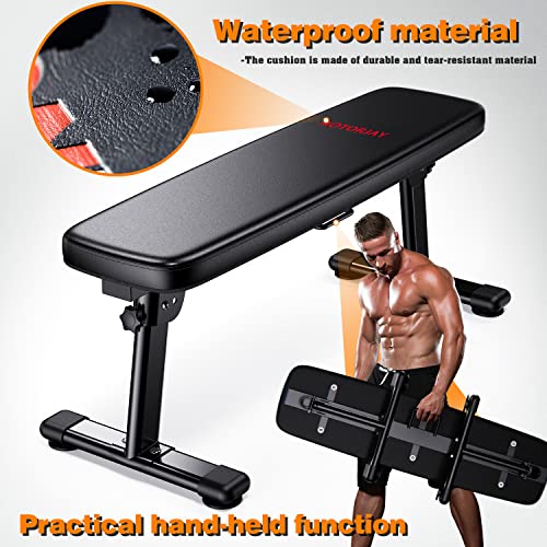 Weight Bench Folding Workout Bench with Carrying Handle Flat Home Training Multiuse Fitness Bench - color: Black