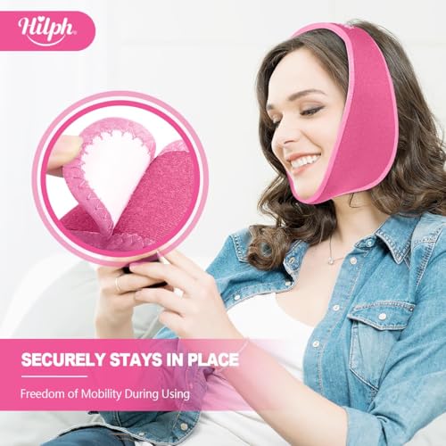 Hilph Wisdom Teeth Ice Pack Head Wrap – Face Ice Pack for Jaw Oral Surgery & TMJ Relief, Upgraded Large Jaw Ice Wrap with 4 Hot Cold Gel Packs for Dental Surgery, Tonsillectomy, Tooth Extraction, Pink - color: Red