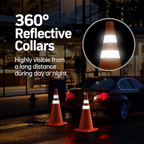 BATTIFE [6 Pack] 28 Inch Collapsible Traffic Safety Orange Cones, Multi Purpose Pop-up Cones and Reflective Collar, for Road Parking, Driving Practice - size: 28inch