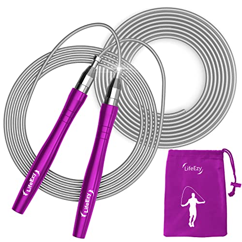 Jump Rope, High Speed Weighted Jump Rope - Premium Quality Tangle-Free - Self-Locking Screw-Free Design - Jump Ropes for Fitness - Skipping Rope for Workout Fitness, Crossfit & Home Exercises - color: Purple