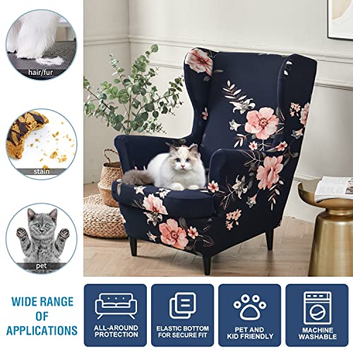 NILUOH Wingback Chair Slipcover 2 Pieces, Stretch Spandex Wingback Chair Covers Washable Slipcover for Wingback Armchairs Non-Slip Furniture Protector with Elastic Bottom for Living Room - color: 29