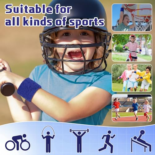 Lounsweer Wrist Sweatbands Bulk for Kids Adult Teams Sweat Bands Sports Wristband Athletic Neon Sweatbands for Football Basketball Tennis Running Gym Party Gifts - color: Royal Blue