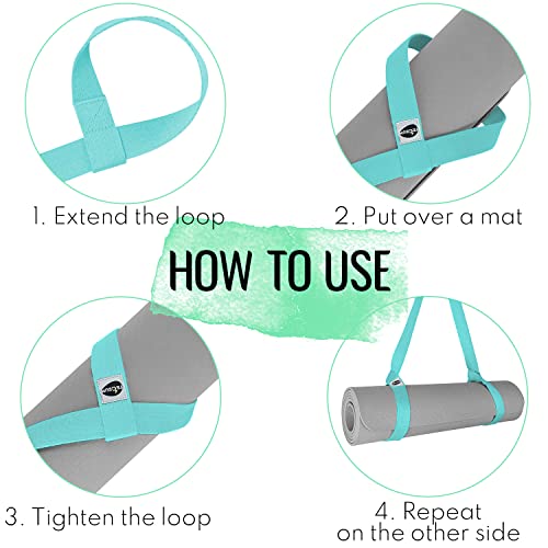 TECEUM Yoga Mat Strap – Extra Soft & Thick Cotton Carrier for All Mats | Adjustable Skin-friendly & Non-Slip Mat Holder Sling in 30+ Colors [Mat Not Included] - color: Blue, size: 64 IN