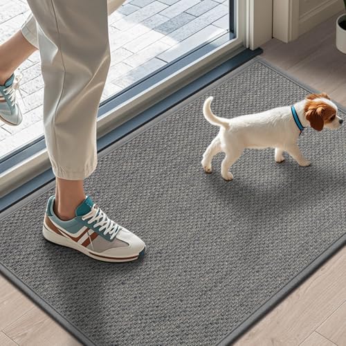 LEKEEPGO Door Mat 17"x29", Non Slip Door Mat Indoor Entrance, Rubber Backing Front Indoor Door mats Washable Absorbent Low-Profile Entryway Entry Resist Dirt Inside Door Mats, Light Grey - color: Light Grey, size: 1'5" X 2'5" (Rectangular)