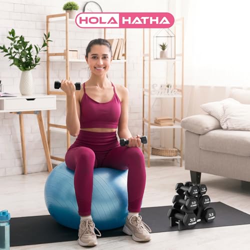 HolaHatha 1, 2 and 3 lb Neoprene Dumbbell Strength Training Weight Set with Rack - color: Black, size: 12 LB