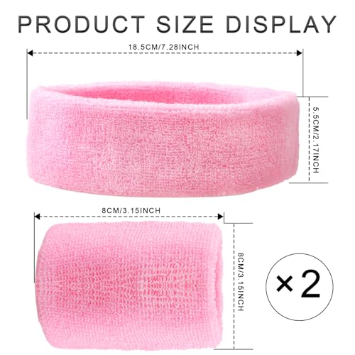 BLMHTWO 3 Pieces of Sweat Band Set, Headbands for Men Kids Sweatbands Including 1 Headband and 2 Wristbands Black Cotton Super Soft and Comfy Sweatband for Tennis Working Out Boxing Gym - color: pink