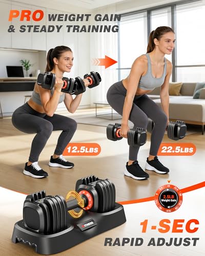 Rendpas Adjustable Dumbbells Set 25/55/80lbs, 10-in-1/16-in-1 Free Weights Set, 1-Second Quick Adjust,Space-Saving Home Gym Strength Training for Men Women - size: 25LBS Pair-10 Weights