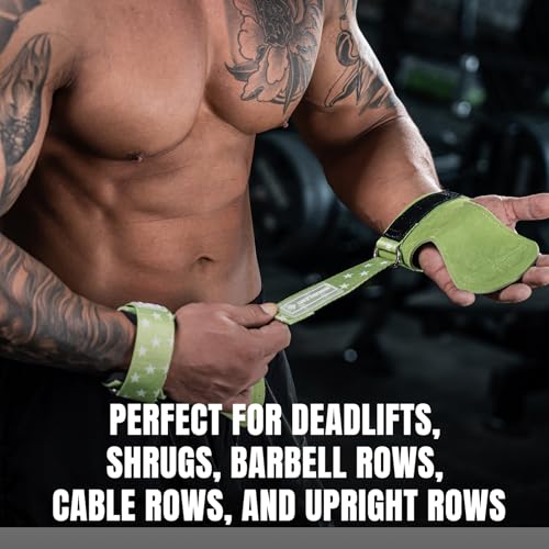 MANUEKLEAR Gym Straps Weight Lifting, Double Leather Lifting Straps for Men Deadlift with Cushion Wrist Loop, Gym Lifting Wrist Wraps for Weightlifting - color: One Size - Green
