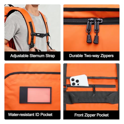 MIER 40L/60L/90L Water Resistant Backpack Duffel, Heavy Duty Duffle Bags | Heavy-Duty; Inner Zipper Pockets; Suit for Travel Gym Camping Sports Weekend Getaways; Convertible with Backpack Straps - color: Orange, size: 40l