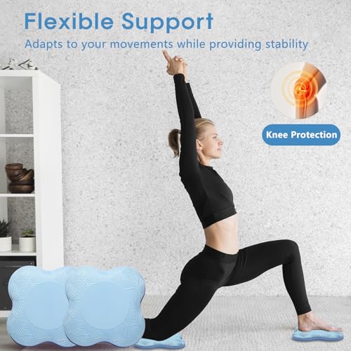 2 Pack Yoga Knee Pads Mat Set - Extra Thick Foam Kneeling Pad Cushion for Knees, Elbows, Wrists, Head - Yoga Essentials for Women Men, Non-Slip Pilates, Meditation, Floor Workouts - color: blue