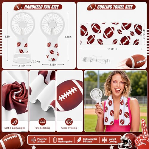 Woanger 24 Pcs Football Cooling Towels and Mini Handheld Fans Set Bulk 3 Speeds USB Portable Fans with Football Print Cooling Towels for Sports Team Games Party Favors Summer Gifts - style: Football