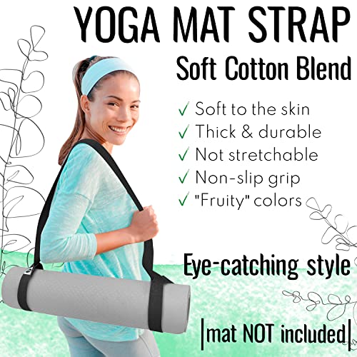 TECEUM Yoga Mat Strap – Extra Soft & Thick Cotton Carrier for All Mats | Adjustable Skin-friendly & Non-Slip Mat Holder Sling in 30+ Colors [Mat Not Included] - color: Black, size: 64 IN