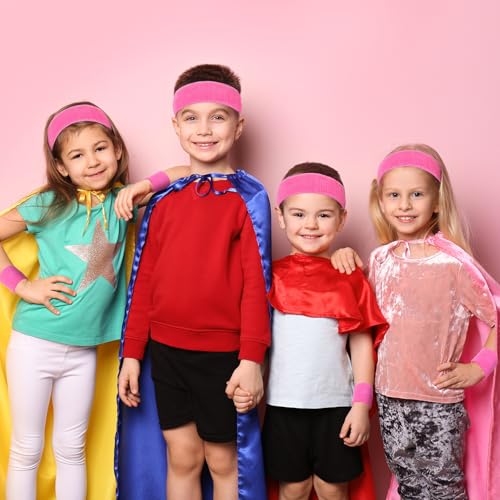 Bememo 36 Pcs Neon Sweatbands Set Soccer Party Favors Cotton Headbands Wristband Sweat Bands Soccer Mom Essentials for Football Fans Sporting Events 80 90s Glow Party - color: Pink, size: Small