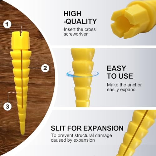 Yellow 12PCS Stripped Screw Hole Repair Anchor, Door Hinge Screw Hole Filler, Multi Use Wall Anchors, Fits Wood Screws Sizes #2 to #16 - color: Yellow