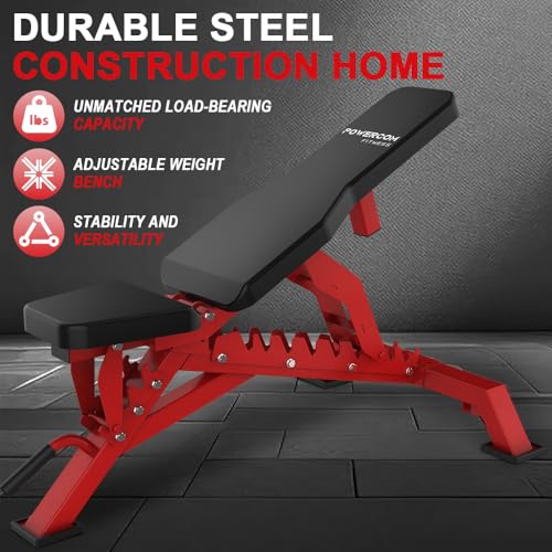 Strength Weight Bench 32 Adjustable Positions Training Benches - Heavy Duty Home Gym Equipment with 1300 LBS Weight Capacity Durable Steel Construction Incline Decline Bench for Full Body Workout - color: Red