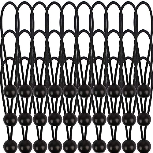 AOPRIE 30 Pack Bungee Balls 9Inches Black Ball Bungee Heavy Duty Heavyweight Tarp Bungee Cords, Weather Resistant Tie Down Strap 4mm Thickness - for Camping, Tents, Cargo, Holding Wire and Hoses - size: 9 In Balls