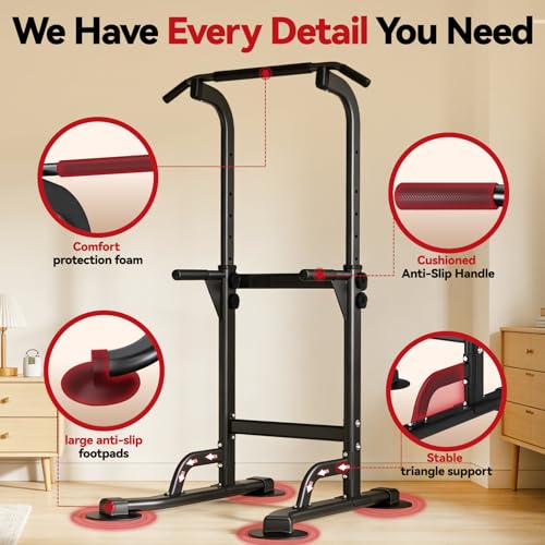 WATBKHE Power Tower Pull Up Dip Station Foldable, Pull Up Bar Station Adjustable, Multi-Function Home Gym, Strength Training Fitness Equipment, Triangular Design, for Home Outdoor - color: Black-Max 260 lbs