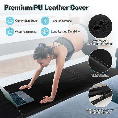 Goplus Gymnastics Mat, Folding Tumbling Mat with Carry Handles, Hook & Loop Fasteners, 4 Panels for Fitness Exercise Yoga Stretching Aerobics Workouts, Thick Gym Mats for Home - color: Black 2
