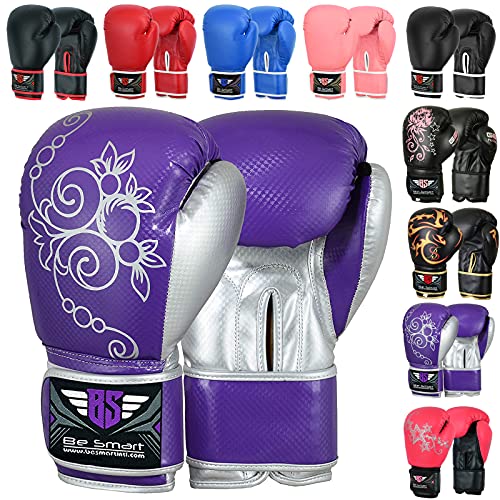 Be Smart Kids Boxing Gloves 4-12 Years 4oz 6oz Training Gloves for Children Sparring Youth Boxing Gloves Junior Training Mitts Punch PU Leather MMA Muay Thai Kick Boxing - color: Purple, size: 6 Oz