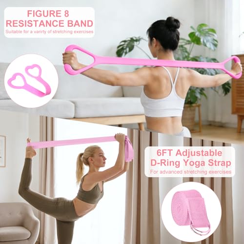 Uluck 13 PCS Pilates Kit for Women,Pilates Kit for Home Workouts, Pilates Equipment Ring and Ball Set, Home Pilates Workout Kit, Pilates Starter Kit for Women at Gym Studio Travel - color: Pale Pink